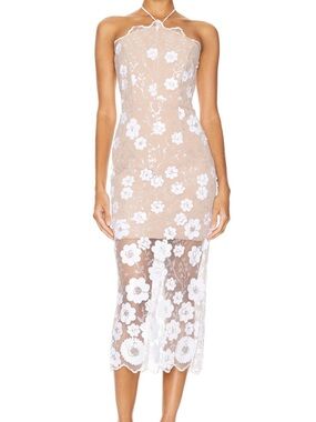 Elliatt Elodie Halter Midi Dress  Nude and Ivory